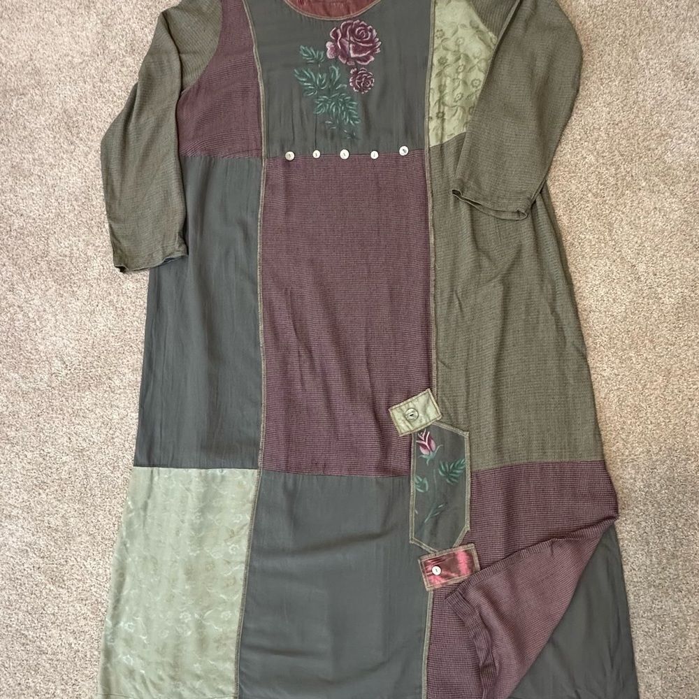 NWOT💼Surya II Patchwork Maxi Dress with Matching Purse Dusty Rose and Green - Picture 11 of 11